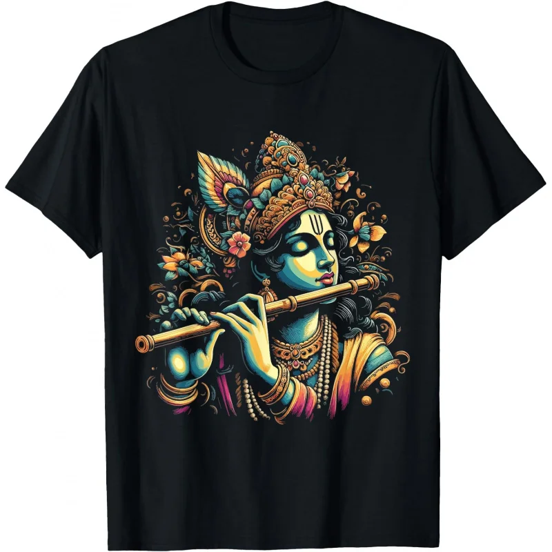 

Hindu God Lord Shri Krishna Lover Devotee Gift T-Shirt Hindu Mythology print Short Sleeve Graphic clothes All size tops