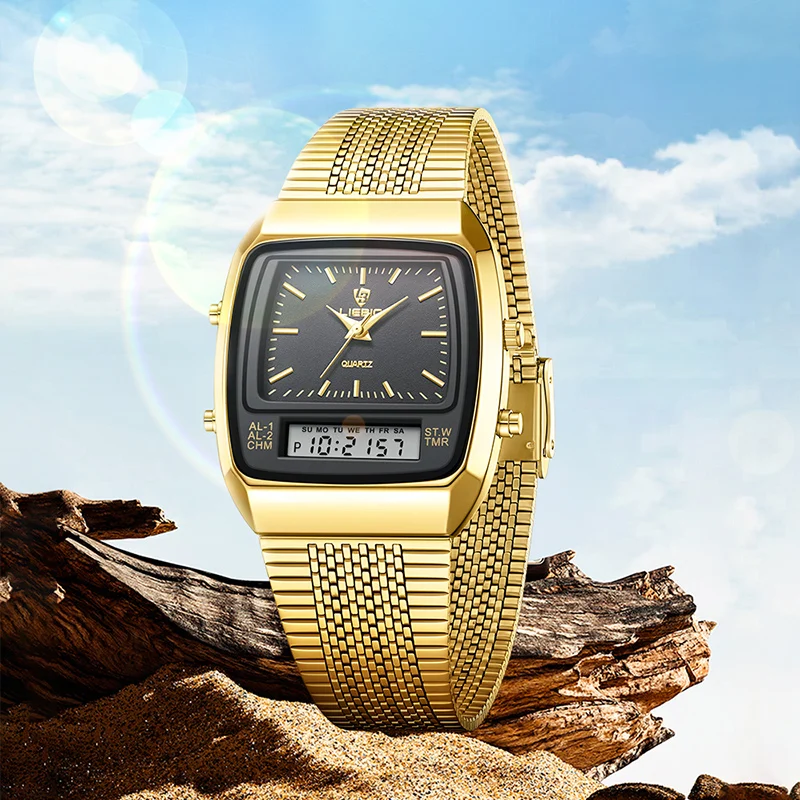 LIEBIG Fashion Quartz Watch Luxury Dual Display Time Watches For Men Women Outdoor Sports Week Waterproof Digital Wristwatches