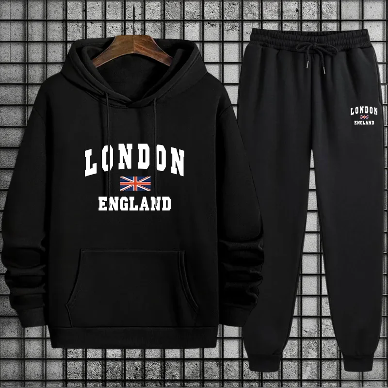

Мужской повседневный спортивный костюм с капюшоном для активного отдыха, весна 2026, хит продаж, комфортный, качественный, однотонные толстовка и спортивные брюки