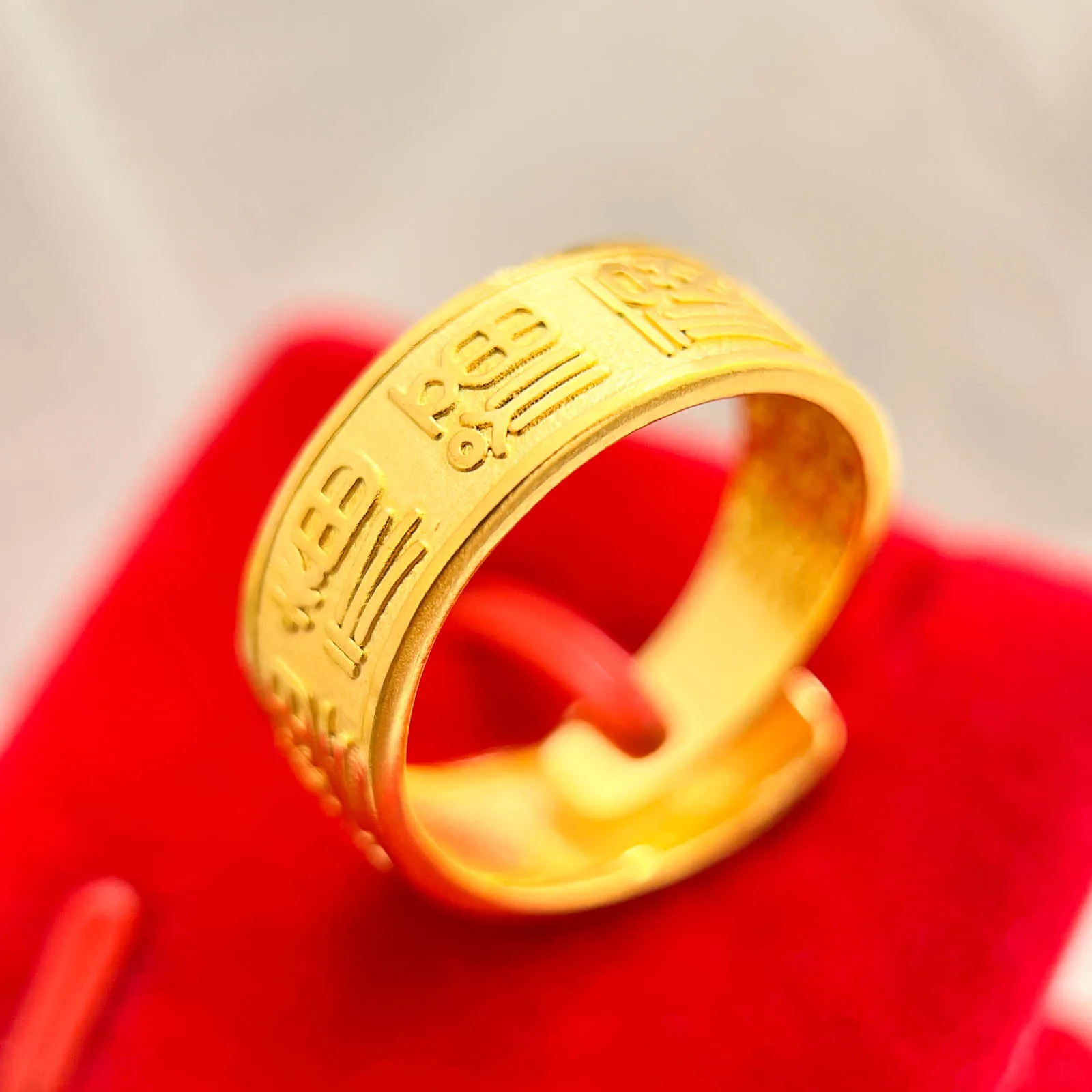 Luxury 24K 9999 Pure Gold real gold Men's adjustable open-mouth lucky ring