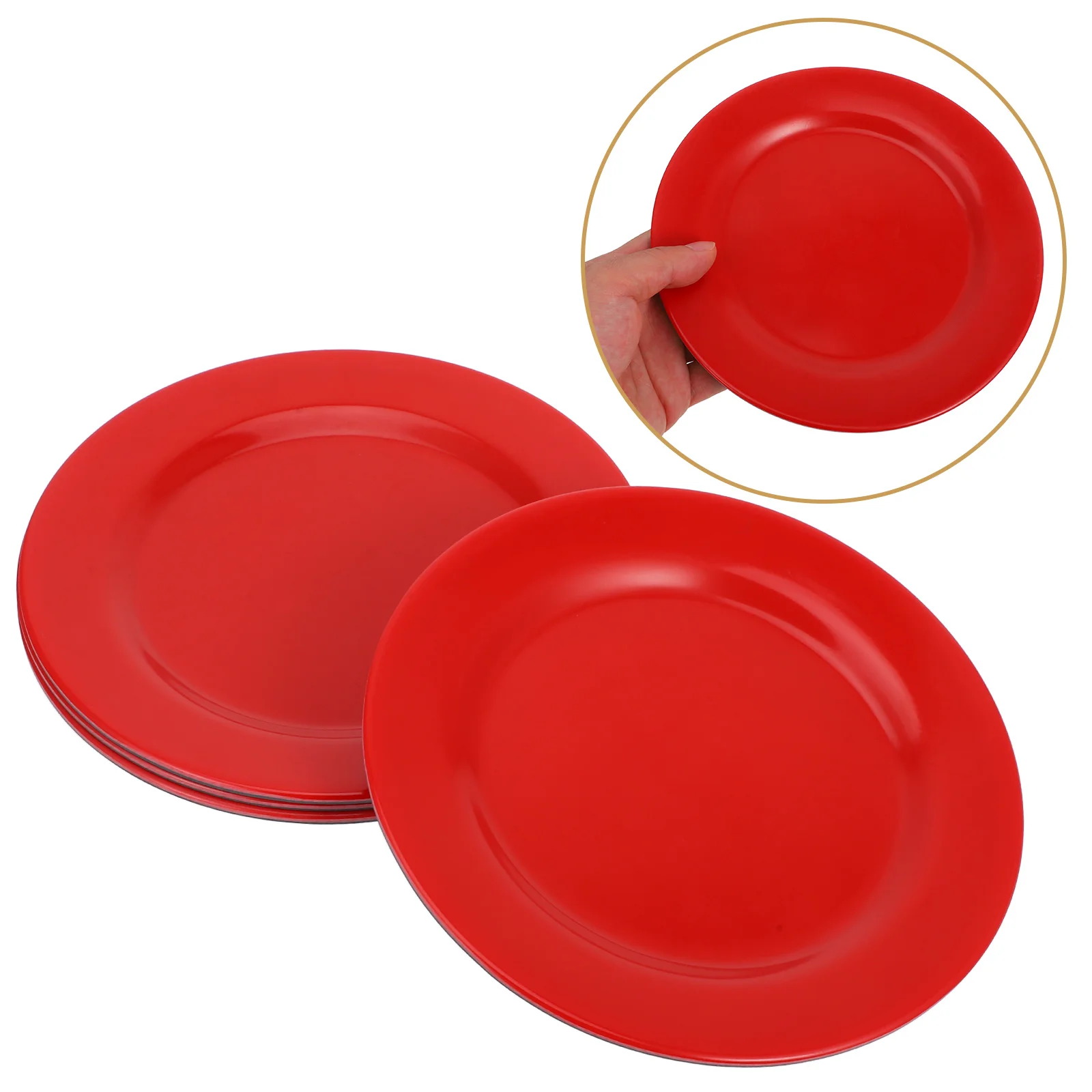 

4 Pcs Melamine Dishes Red Plates Dinnerware Set Tableware Collection Heat Resistant Design Unbreakable Kitchen Dishes