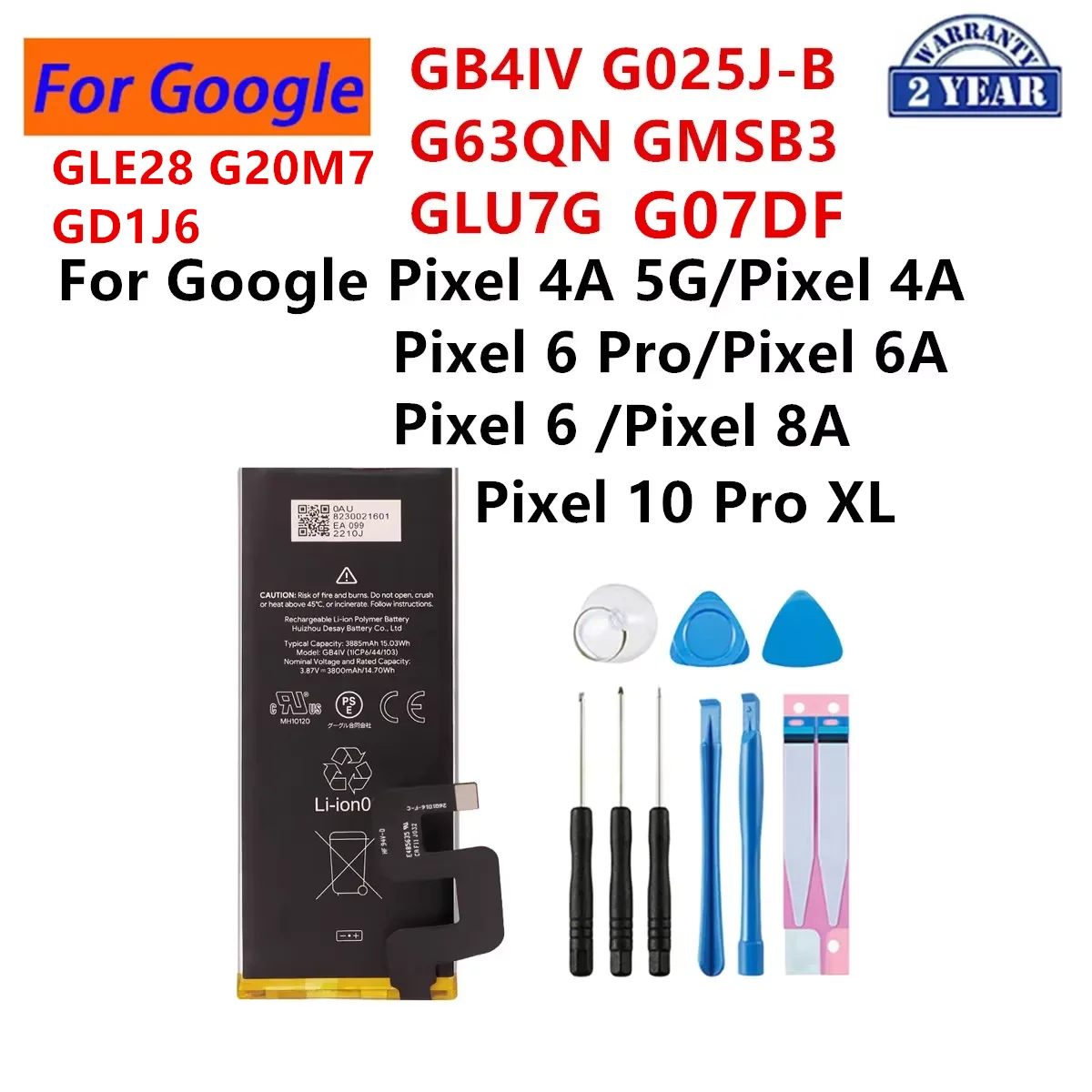 GB4IV G025J-B G63QN GMSB3 GLU7G G07DF For HTC Google Pixel 4A 5G Pixel 6 Pro 6A 8A Pixel 10 pro XL Phone Batteries+tools