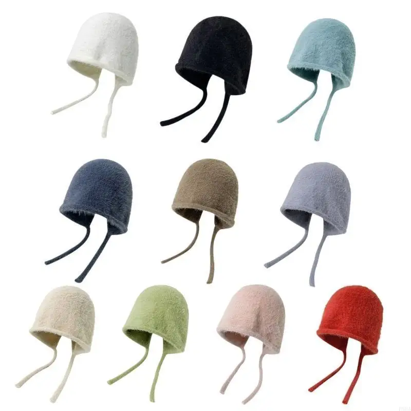 P88A الشتاء موضة محبوك قبعة التراص محبوك بونيه قبعات الهيب هوب لينة الدافئة قبعة صغيرة الشتاء هدية للنساء الفتيات #3