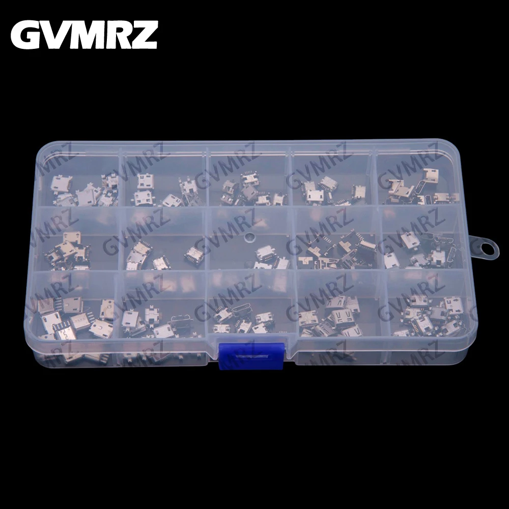15Values 150PCS Micro USB female connector, boxed MINI Android phone charging port, microphone mini