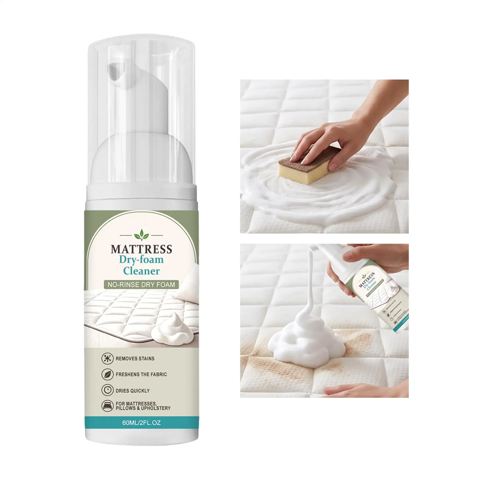 Mattress Cleaner 60ml Upholstery Couch Carpet Pillows Fabric Safe Spray Mattress Stain Remover Foam Spray Couch Carpet Urine Pee