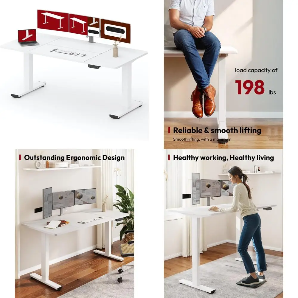 ارتفاع كهربائي قابل للتعديل مكتب قائم 79 × 32 بوصة إطار أبيض مكتب مكتب منزلي مع لوحة ربط لمحطة العمل المريحة