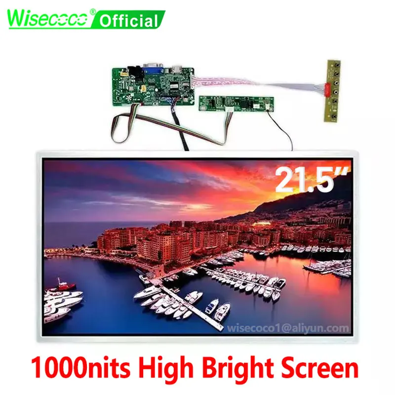 Wisecoco LVDS layar IPS industri luar ruangan LCD 21.5 inci tampilan dapat dibaca 1000Nits kecerahan tinggi FHD 1920x1080