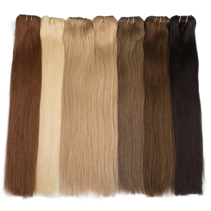 Clipe sem costura na extensão do cabelo para mulheres, cabelo humano, reto, Remy brasileiro, cabeça cheia, clipes de cabelo natural, 12-26 em, 7