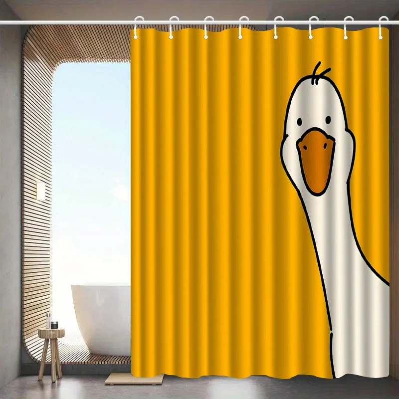 

Забавная мультяшная птица-гусяшка, выглядывающая из-за желтого фона, на шторке для душа, игривый дизайн с животными для декора ванной комнаты, с крючками.