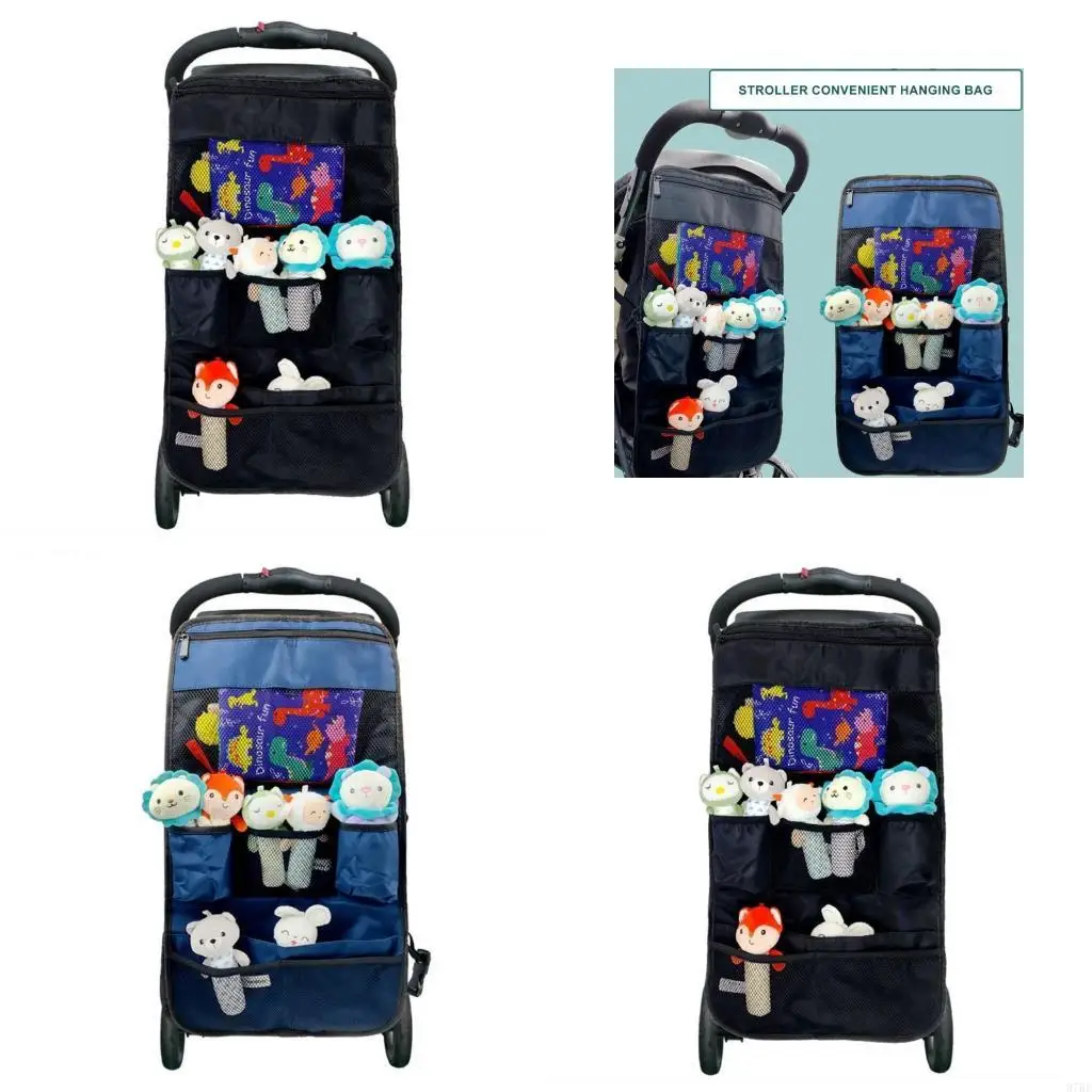

97BE Strollers Hanging Bag Multiple Compartment Bag Large Capacity Bag Universal Pushchair Storage Bag for Diaper