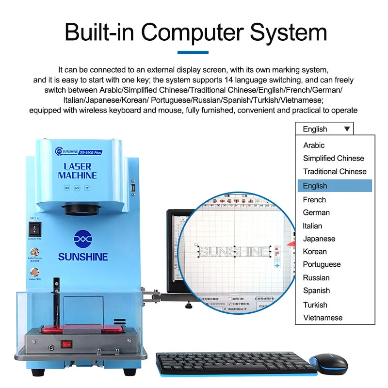 SUNSHINE SS-890B Plus Laser Machine Multifunctional Fiber for Mobile Phone Back Cover Laser Marking to Remove The Back Cover