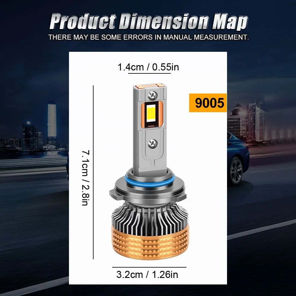 9005 HB3 Led Headlamp Car 12/24V 300W 4-Copper Tube Headlight Bulb 30000LM 6500K CSP Chip Turbo Lamp Fan Cooling Canbus No Error