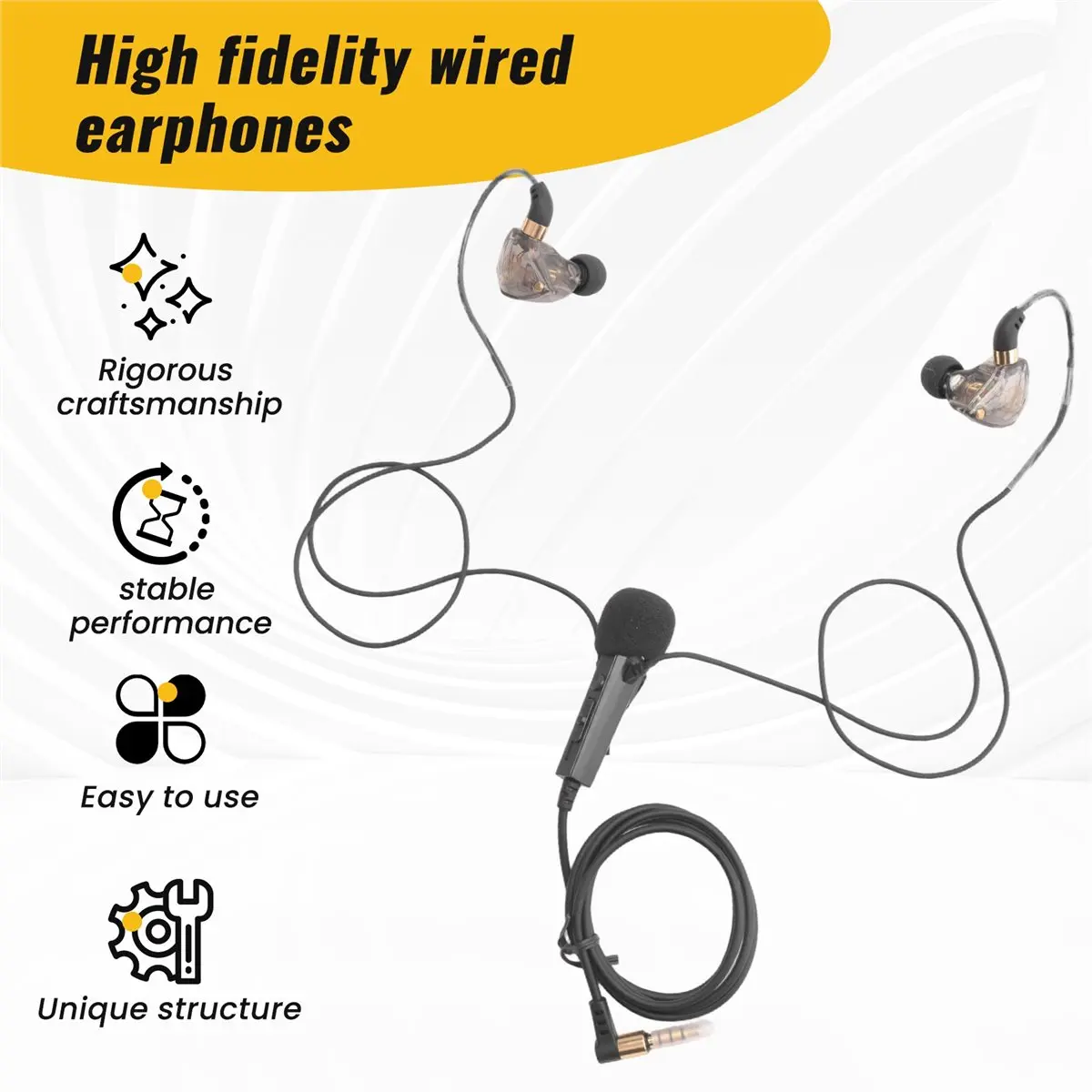 ABFS HiFi Wired Headphones with Microphone Noise-Cancelling Dynamic Earphones in Ear Earbuds Headset for Sports(Black)