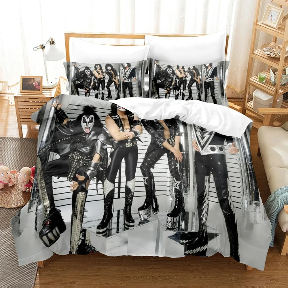 

Kiss Rock Band Music Bedding Set 3D Duvet Cover Polyester Pillowcases Quilt Cover Fashion Home Decor Gift Twin Queen King Size