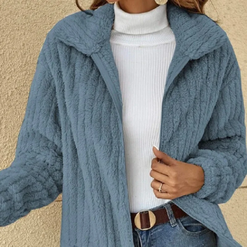 Autumn Winter Women Warm Furry Jacket New Fashion Patchwork Lapel Overcoat Female New Elegant Casual Communte Holiday Outerwears