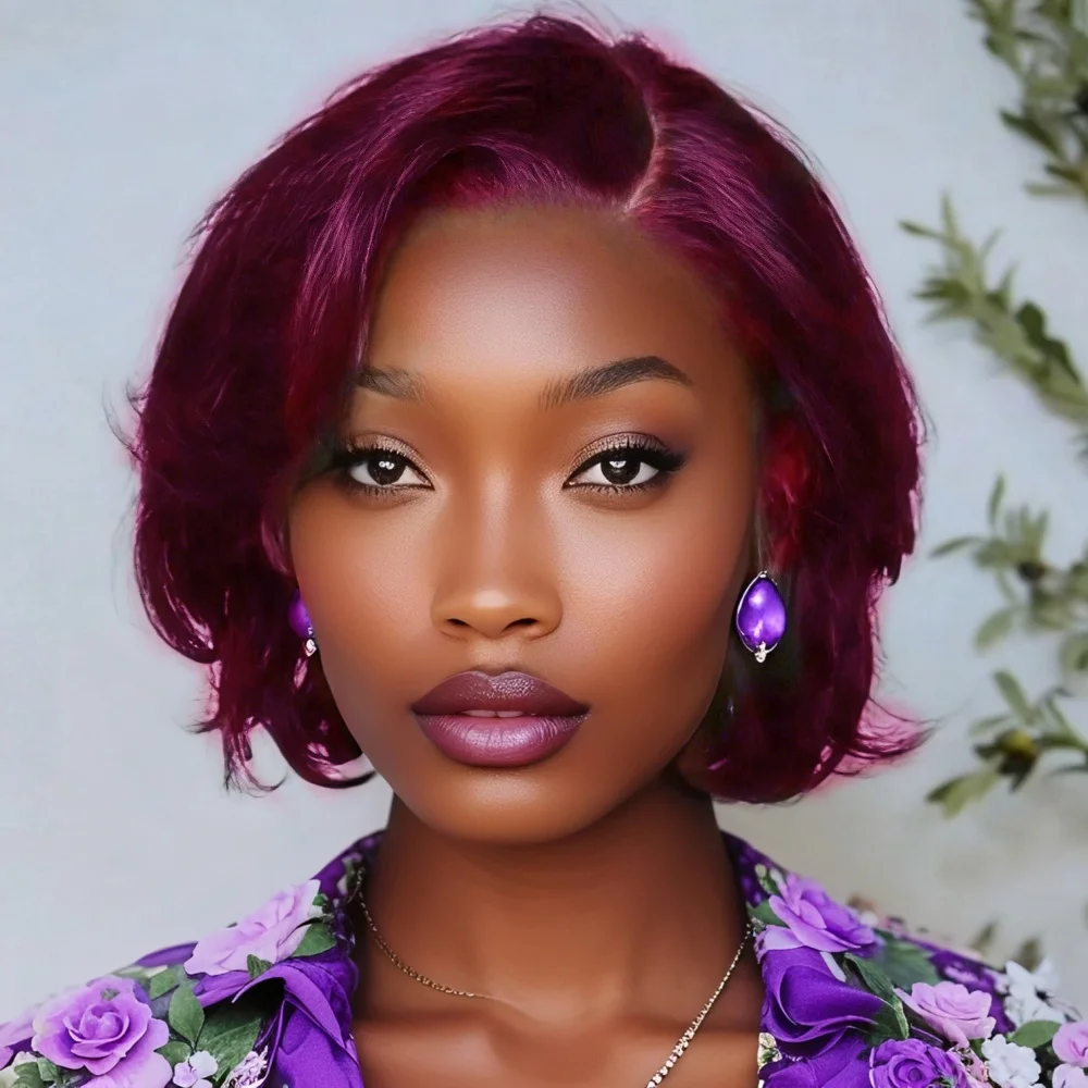 วิกผมตรงแบบผูกเชือกด้านหน้าสำหรับผู้หญิง วิกผมบ๊อบสั้น วิกผมแท้ ถอนขนแล้ว วิกผมทรงพิกซี่คัท วิกผมลูกไม้ 13x4 พร้อมผมเบบี้แฮร์ ความหนาแน่น 180%