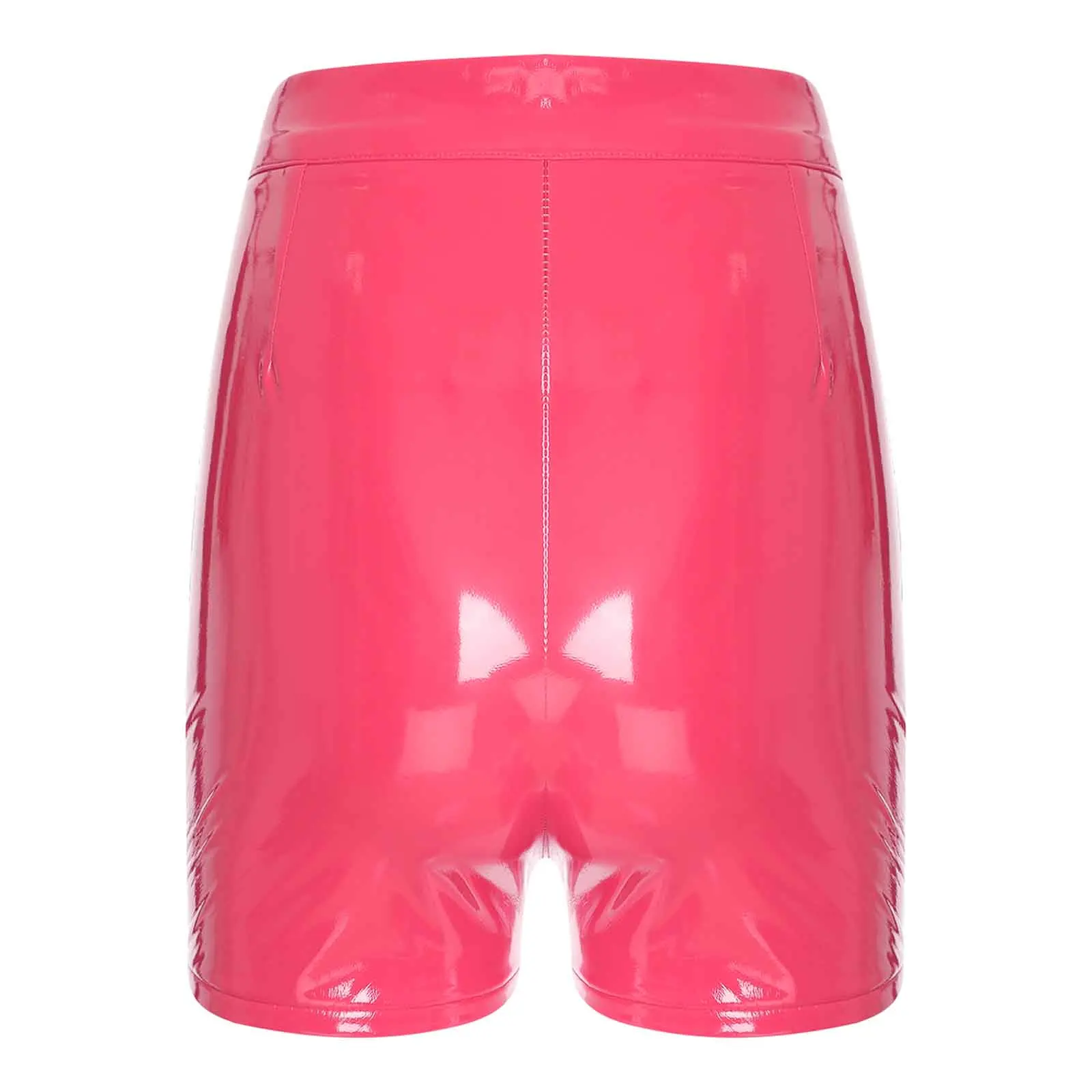 Sissy Women PU Leather Shorts Summer Party Club Bar Play Shorts Cool High Waist Straight Button Smooth Glossy Micro Hot Shorts