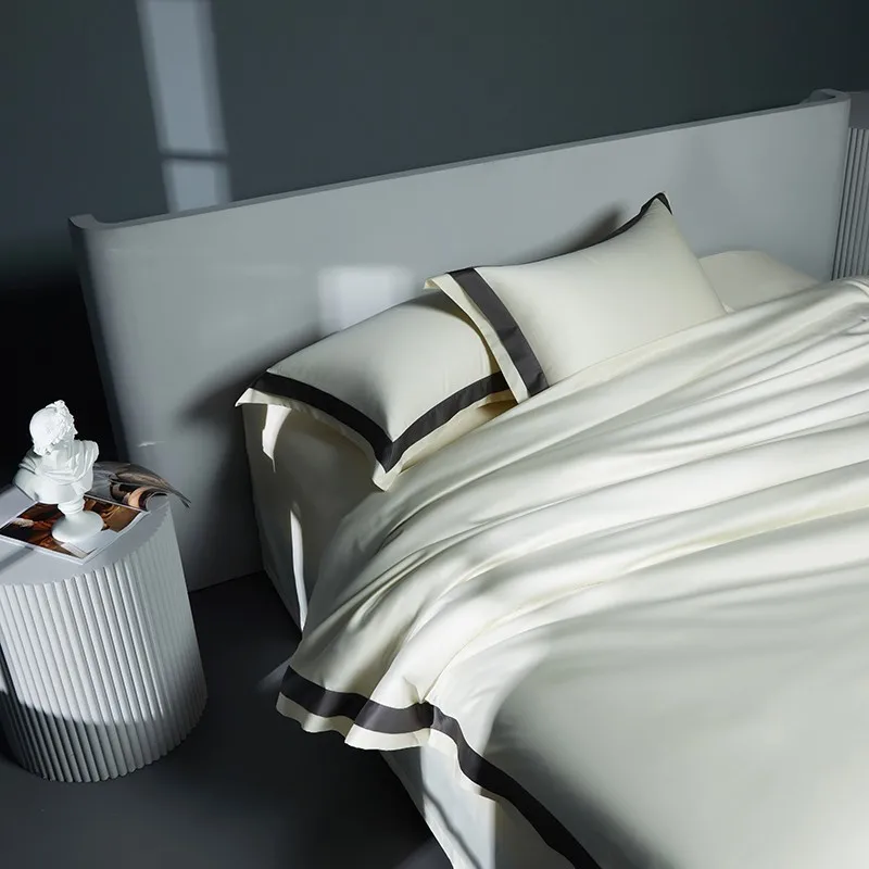 Premium 1400TC Egyptian Cotton Smooth Soft Bedding Set Chic White Grey Patchwork Duvet Cover Flat/Fitted Bed Sheet Pillowcases