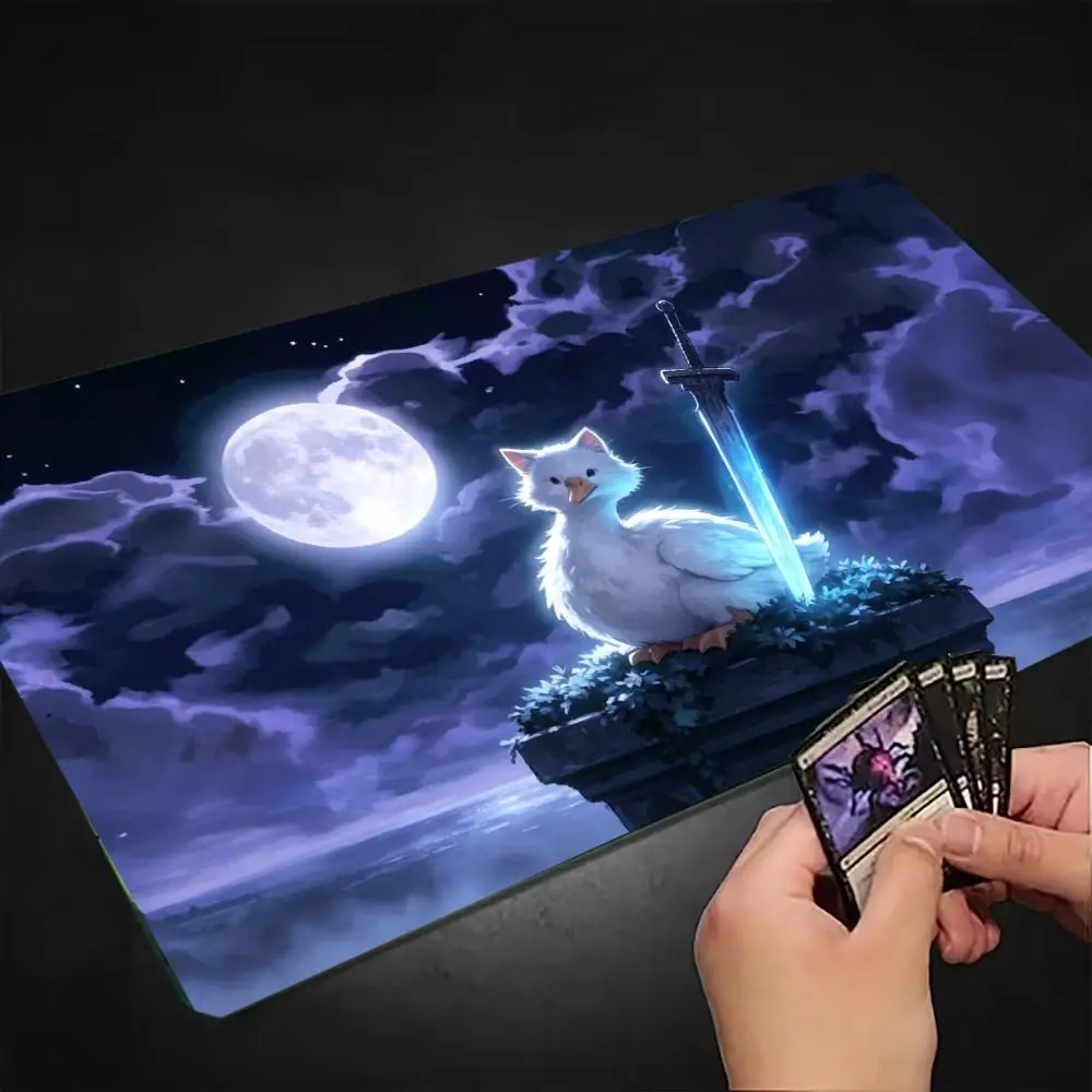 Fantasy White Goose Sword Full Moon Night Scene Extended Mouse Pad Card Game Table Mat for Laptop Office Decor