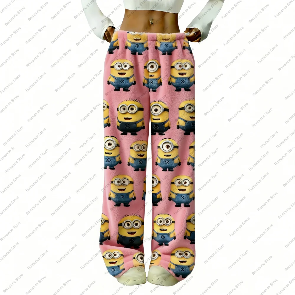 

2026 Despicable Me Minions High-quality Autumn Winter Women's Flannel Fashion Casual Sleeping Pants Leopard Print Sleeping Pants