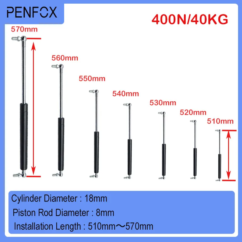 1PC 510mm-570mm 40kg/400N Furniture Strut Bar Car Gas Spring Hydraulic Lift Universal Gas Struts Support Hinge Cabinet Cupboard