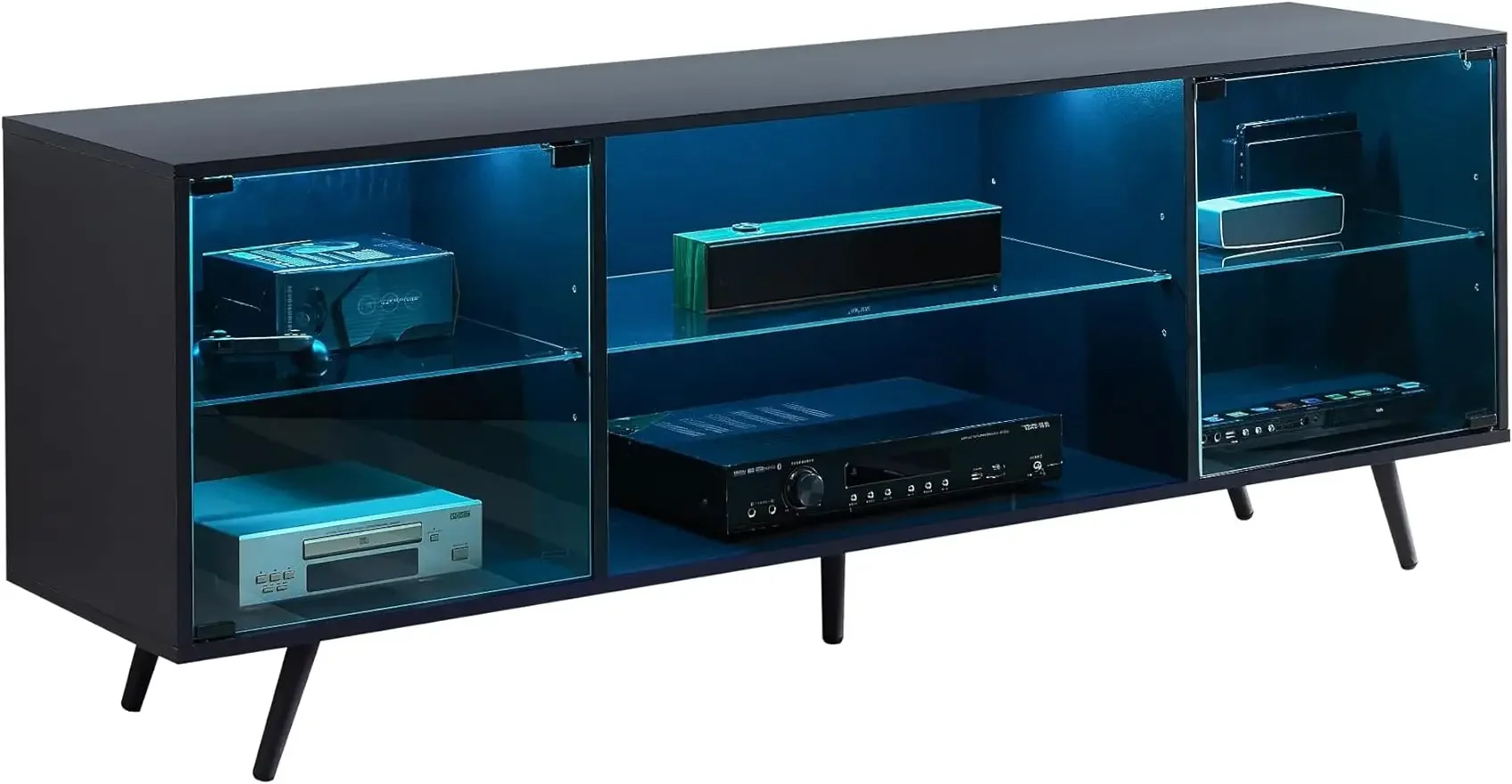 Modern TV Stand with LED Lights,Game Entertainment Center Media Console Television Stands with Magnetic Door/Adjustable Shelves