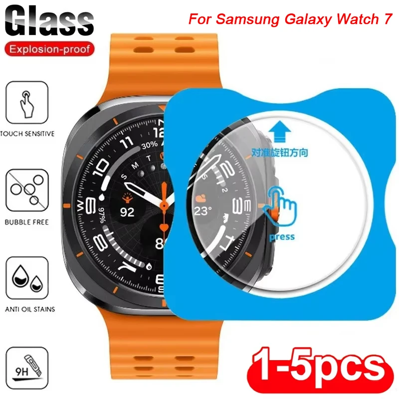 5-1 peças de Vidro Temperado Fácil de Instalar para Samsung Galaxy Watch 7 40mm 44mm Watch 7 Ultra 47mm Protetor de Tela Anti-riscos