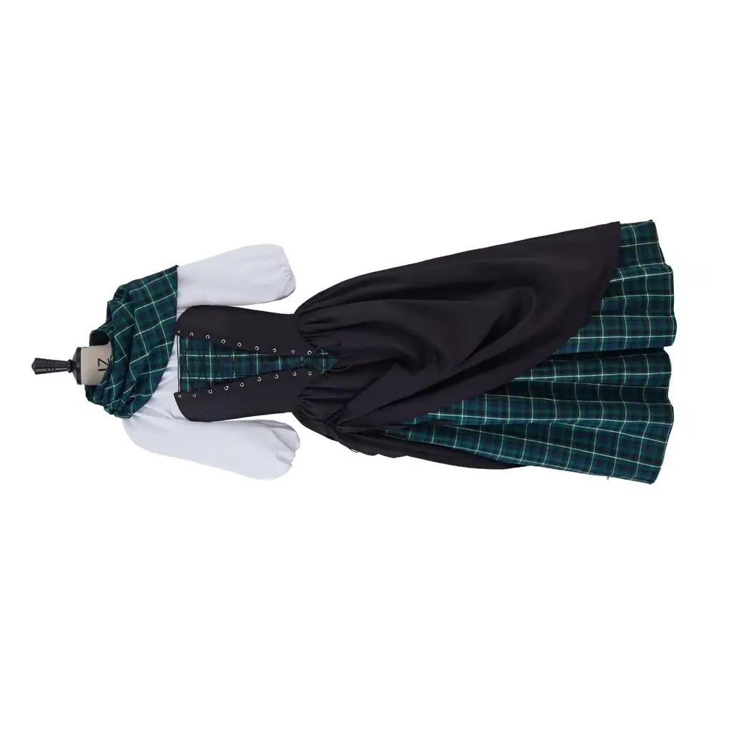 

(In Stock)18th Century Victorian Dress Highland Scotland Cosplay Costume Plaid Skirt with Shawl Halloween Carnival Party Costume