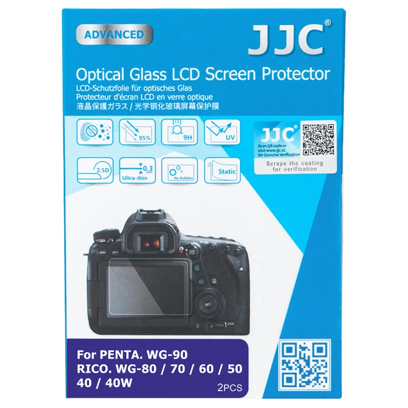 JJC 2 Pack Screen Protector For Pentax WG-10 Ricoh WG-80 WG-70 WG-60 WG-50 WG-40 WG-40W Tempered Glass Film Anti-Scratch