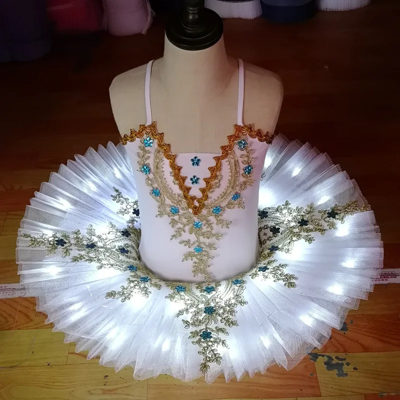 Tutu de Ballet Lumineux à LED pour Femme et Fille, Robe de Ballerine Crêpe, Costume de brev