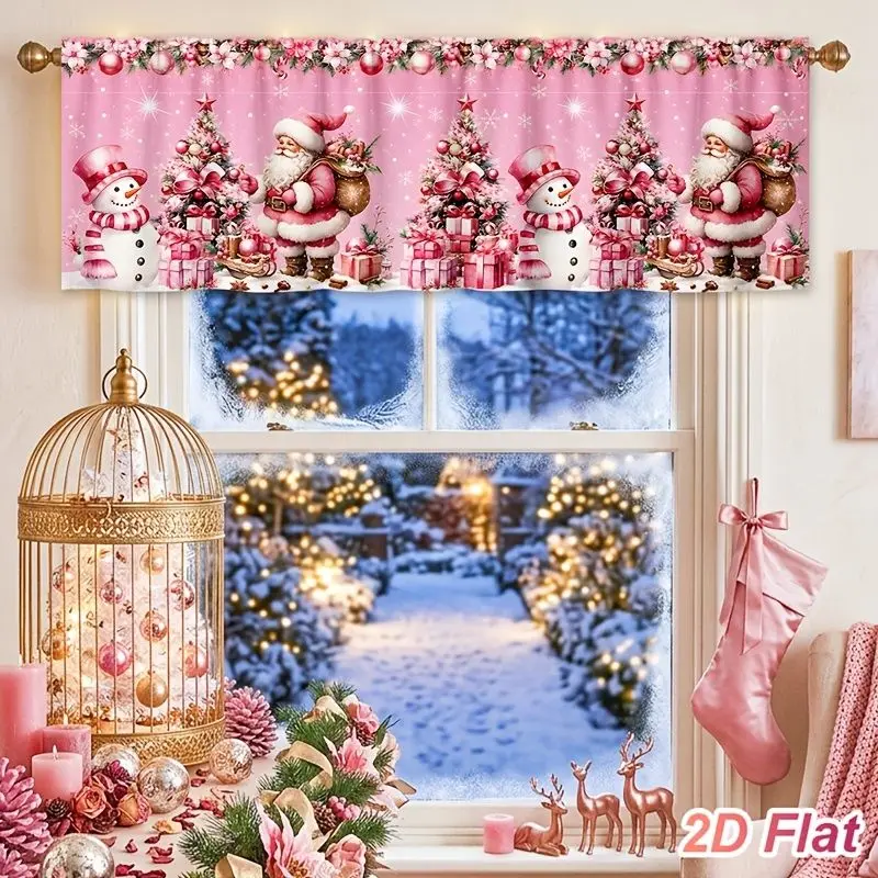 VIKAMA Christmas Window Valance Purple Snowman Gift Cardinal Short Curtain for Kitchen Bedroom Living Room Home Holiday Decor