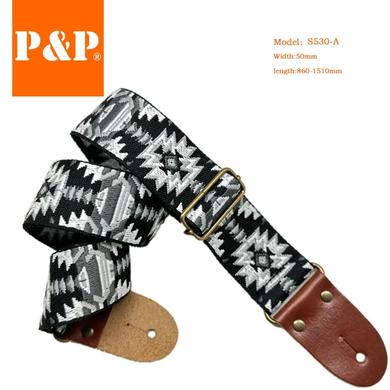 Guitar Strap New PP Top Layer Cowhide Leather Head Thickened Woven Ethnic Wind Guitar Bass Universal