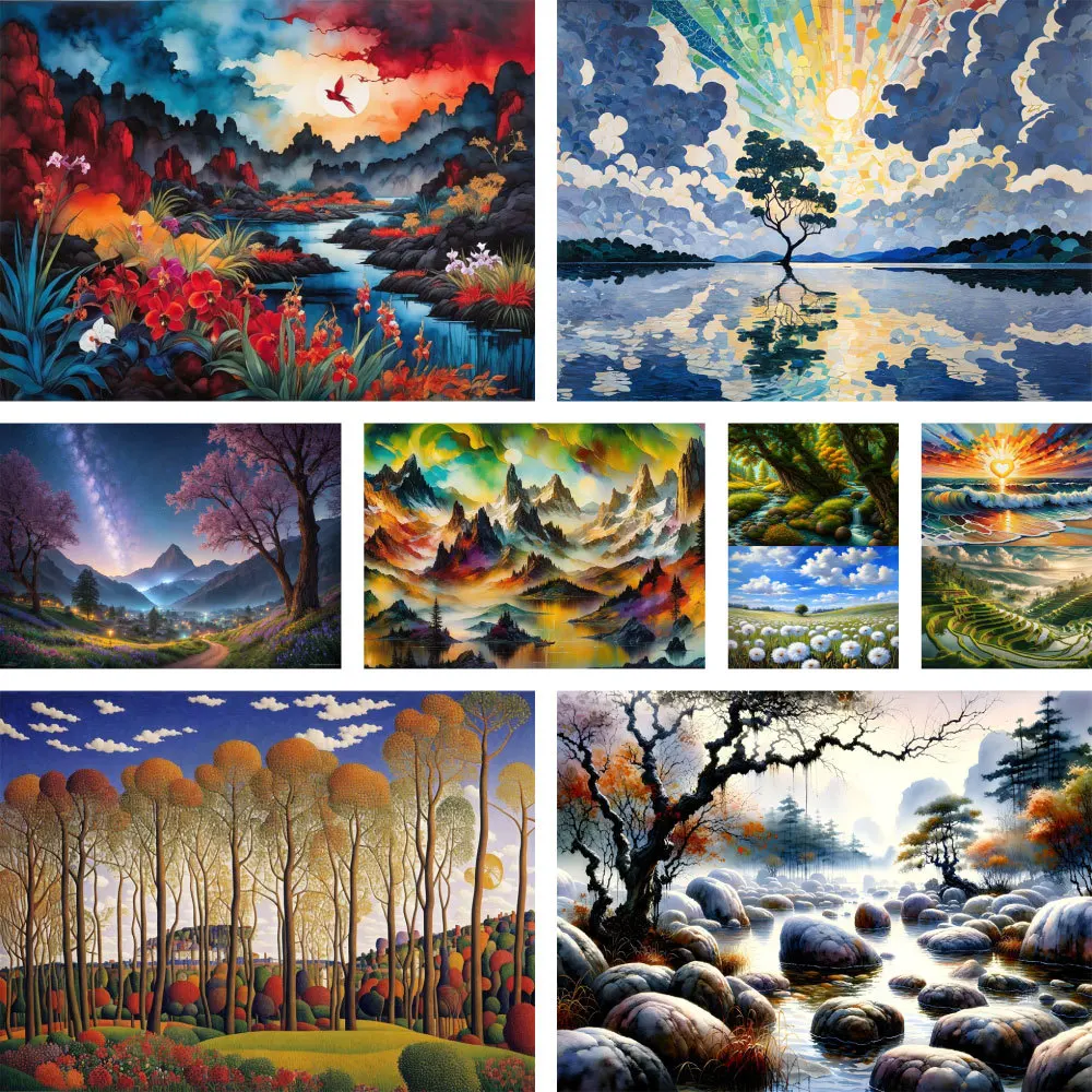 

Landscape Wonderful Nature Printed Canvas Cross Stitch Set Embroidery Hobby Painting Needlework Craft Wholesale Mulina Package