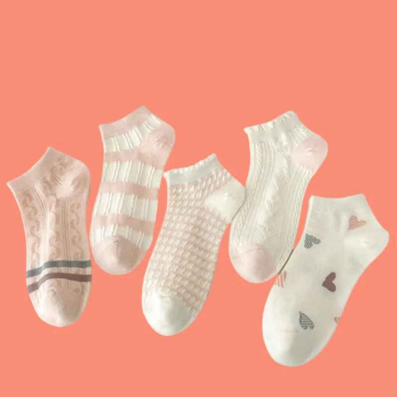 

5/10 Pairs 2024 New College Style Women's Boat Socks Summer Thin Pink Short Tube Striped Socks Cotton Color Matching Socks