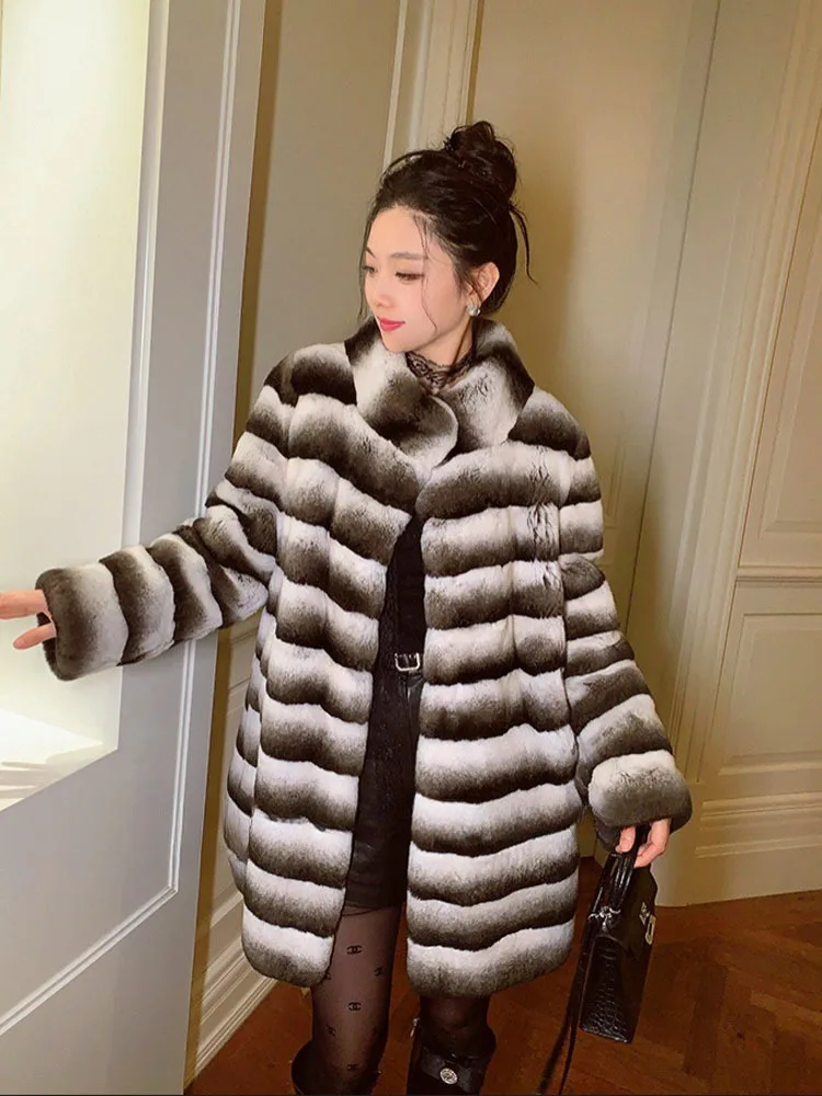 New Women's Faux Chinchilla Fur Coat Hooded Warm And Comfortable Autumn And Winter Faux Fur Coat Women