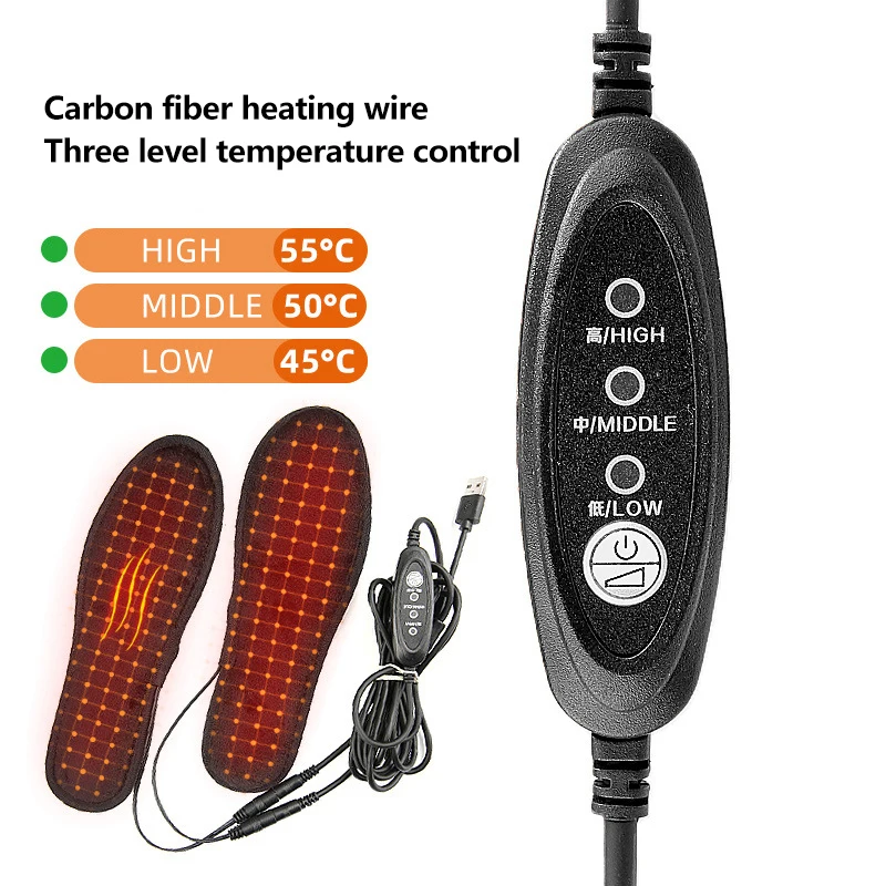 

USB Rechargeable Heated Shoe Insoles Washable Electric Foot Warmer For Skiing Hiking