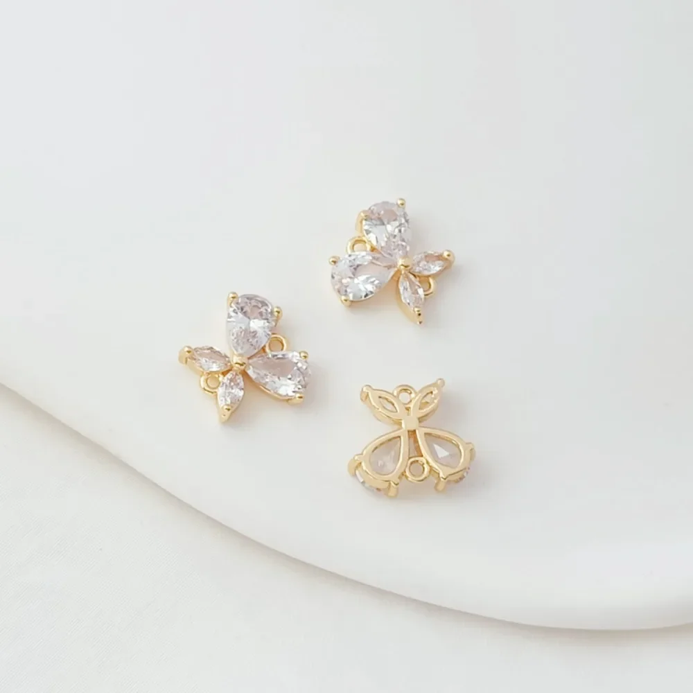 14K مطلية بالذهب مايكرو مطعمة الزركون كوز الصنوبر والغزلان والفراشة وخمس أوراق زهرة قلادة، DIY بها بنفسك قلادة مجوهرات يدوية الصنع #6