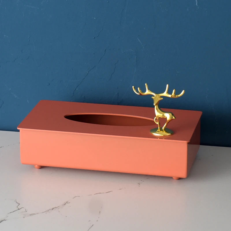 Tea Table Tissue Storage Box Stainless Steel Three-dimensional Elk Orange Tissue Box Drawing Paper Box Restaurant Household