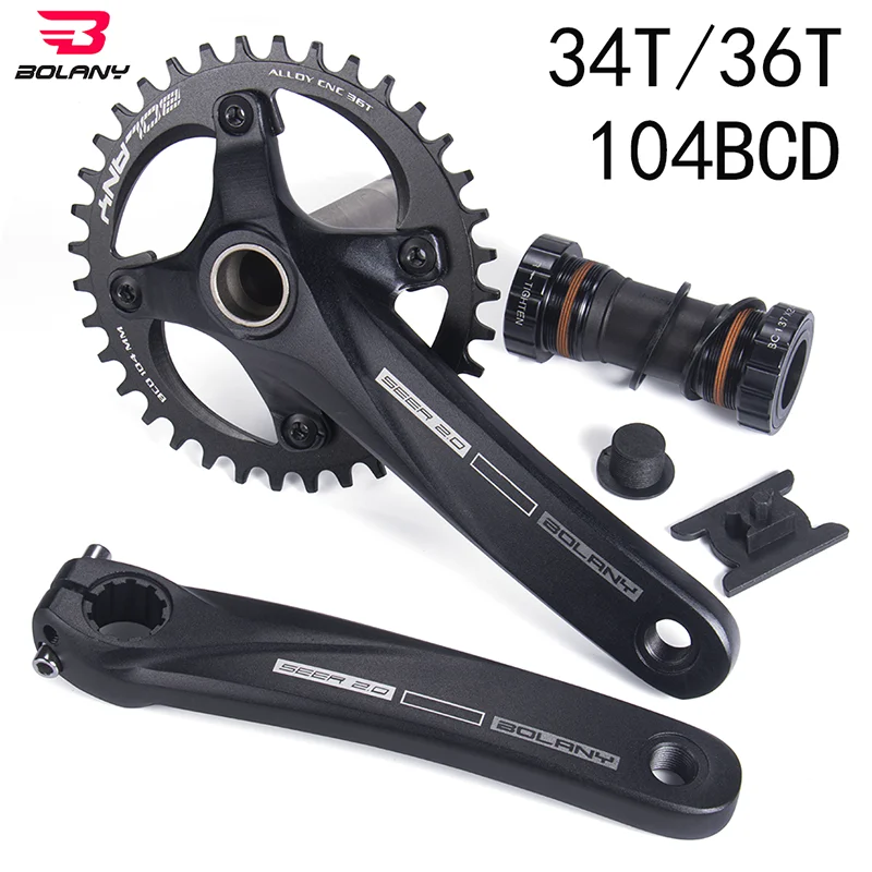 BOLANY Bicycle Crankset 170mm 104BCD Mountain Bike Double Disc Crank with Bottom Bracket 34T 36T 38T Aluminum Alloy Bike Cranks