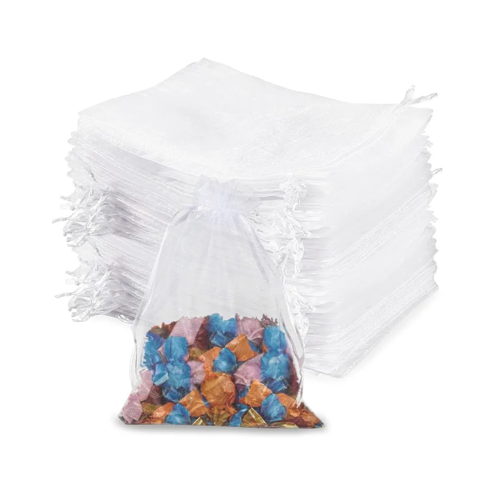 50pcs White Organza Drawstring Bags For Party Supply Birthday Gift Storage Jewelry Packing Supplies Small Businesses Accessories