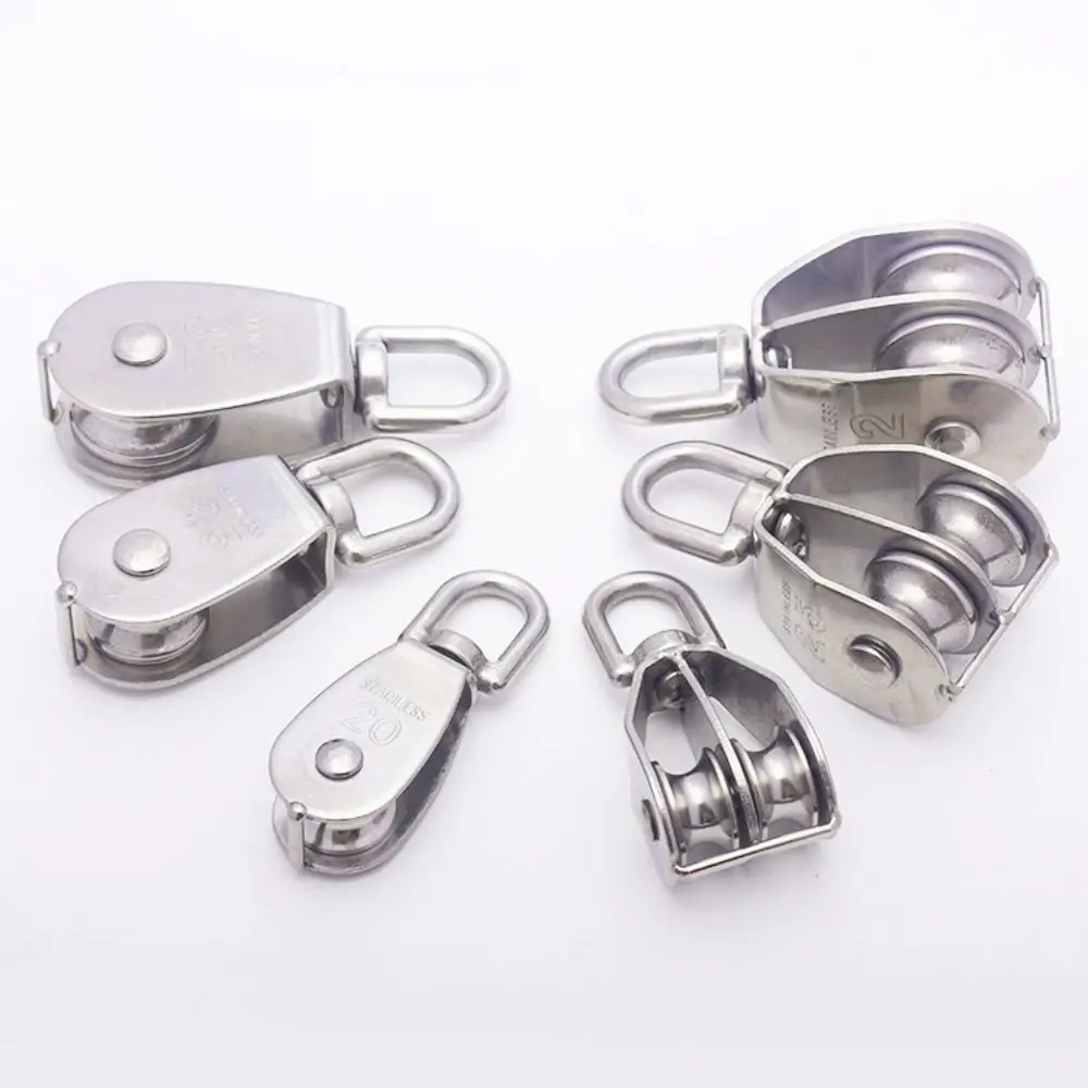 M15/20/25 Stainless Steel Single Double Groove Pulley Heavy Duty Steel Traction Wheel Swivel Lifting Rope Pulley Block Tool