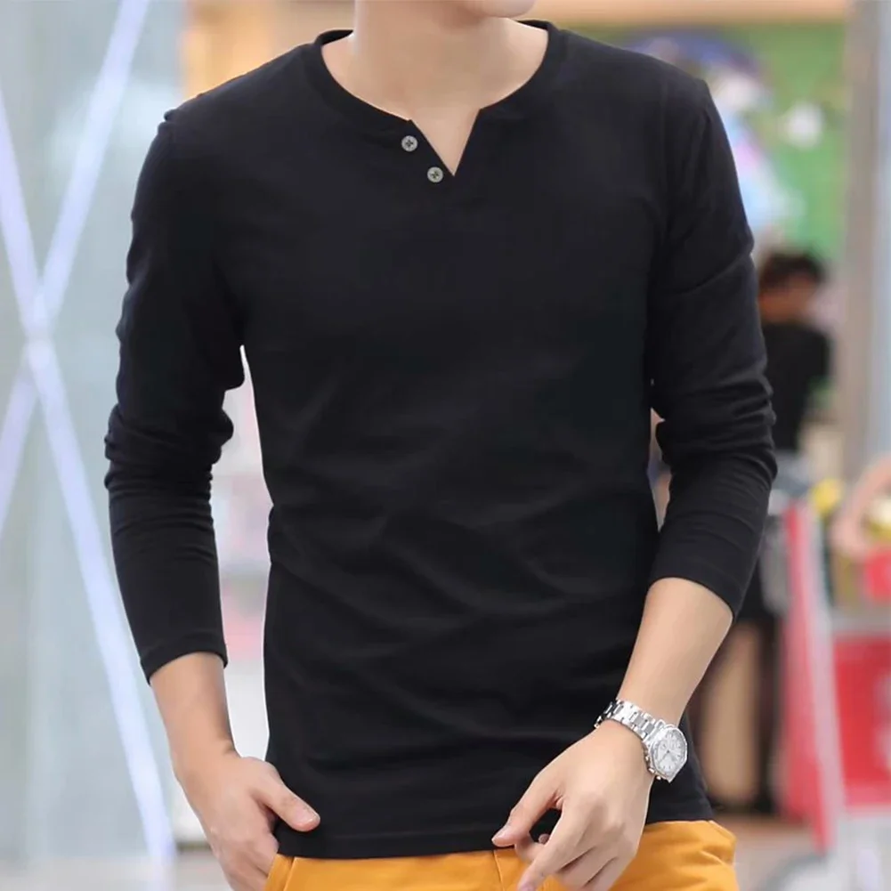 Men's Comfortable Cotton Long Sleeve Pullover T-Shirt - close-up view