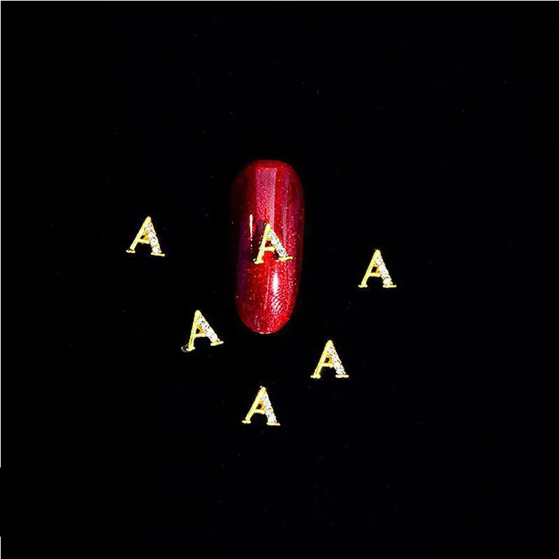 10/26pcs Bright Gold English Letter Nail Art Charm 3D Alloy Studded Letters Nail Decor Parts DIY Japanese LZ Nail Accessories