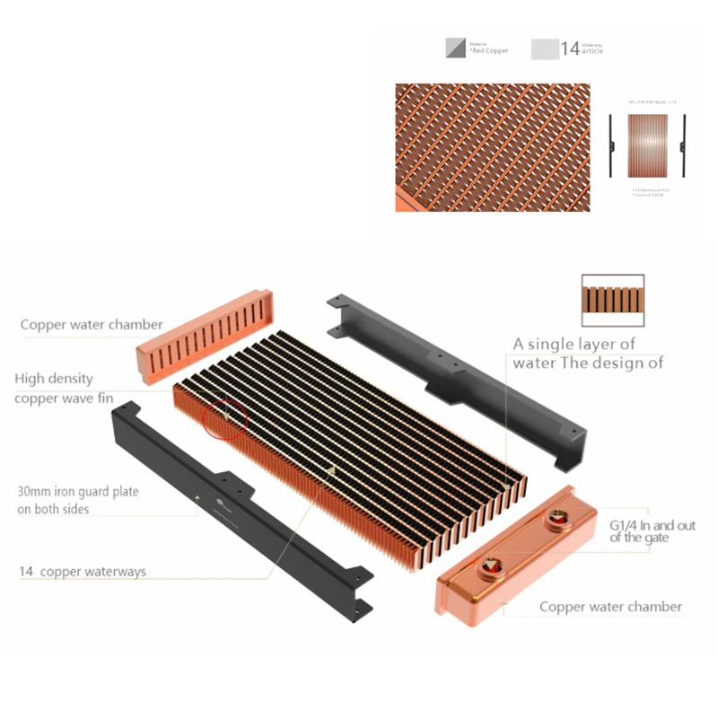 Bykski 360mm Copper Radiator High-performance Heat Dissipation 30mm Thickness for 12cm Fan Water Cooler, CR-RD360RC-TN-V2