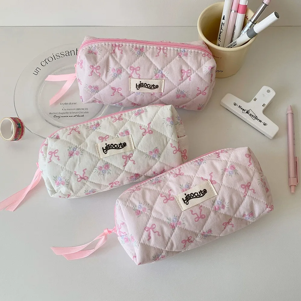 Student Large Capacity Bowknot Pen Bag Creative Storage Bag Multi-function Stationery Organizer Cosmetic Bag