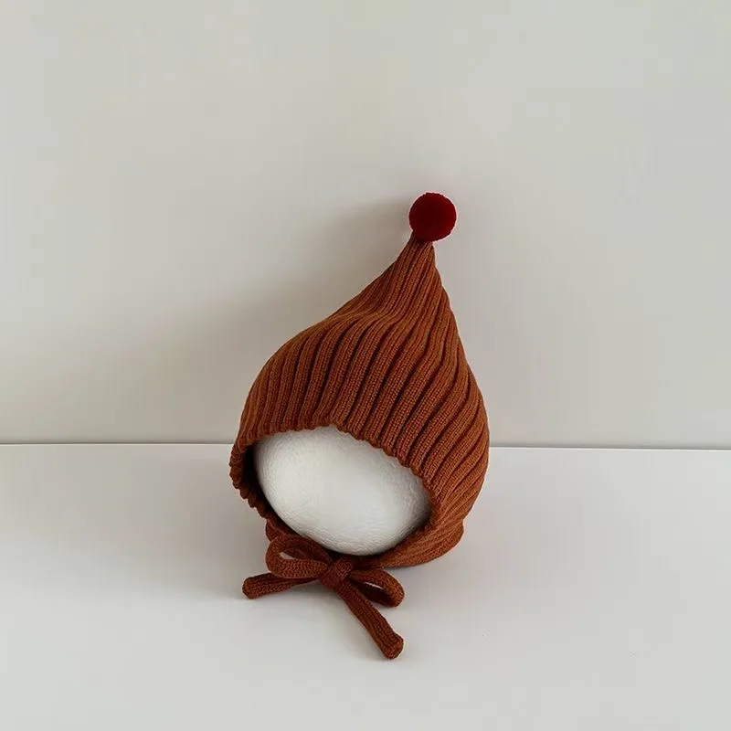 0-24M Baby Beanie Neugeborenen Elf Hut Frühling Herbst Gestrickte Winddicht Warme Earflap Kappe Mit Pom Pom – Detail 7