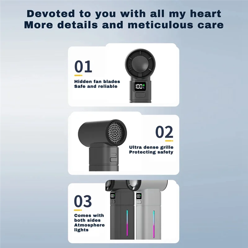 ABLJ-Mini ventilador Turbo plegable de mano, recargable por USB, iluminación ajustable, flujo de aire violento, Mini soplador de verano
