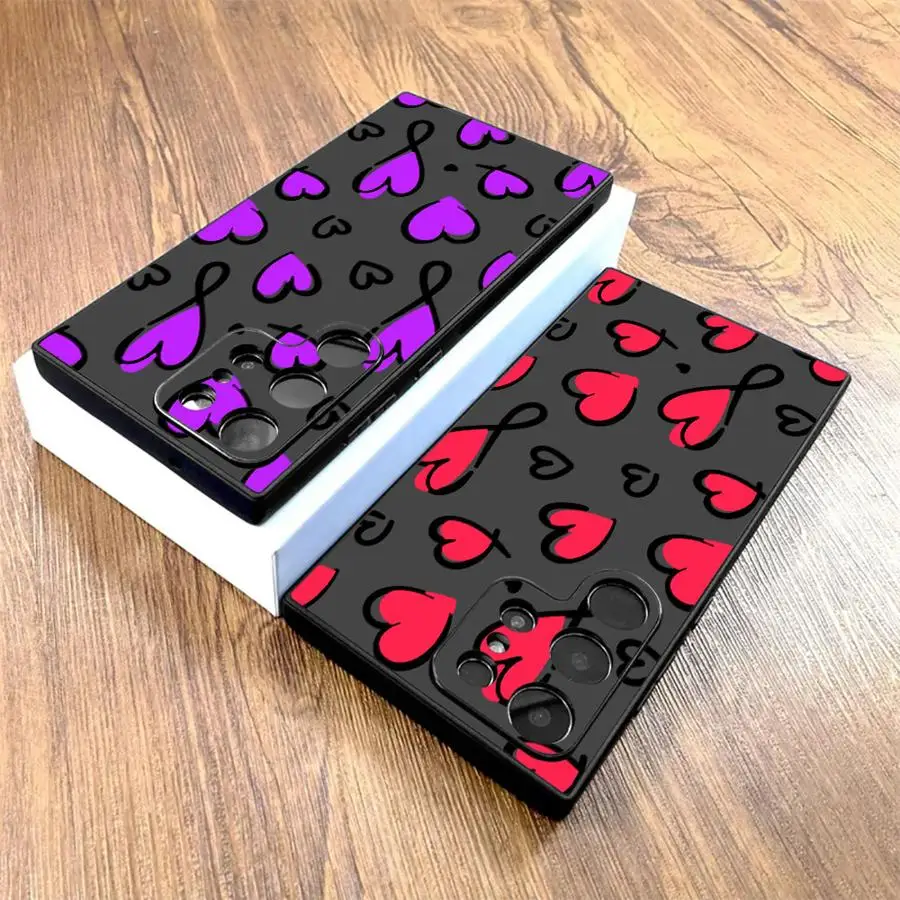 삼성 갤럭시 S25 엣지 S20 S21 FE S24 플러스 S23 울트라 블랙 소프트 폰 케이스 아름다운 사랑 하트