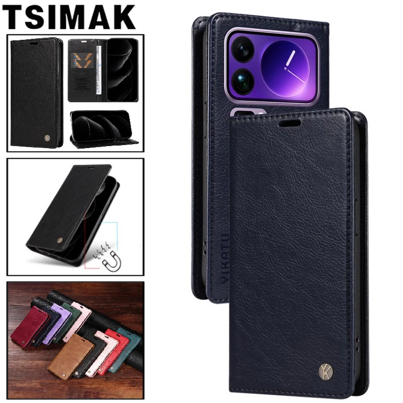 Lederhülle für Xiaomi 17 Pro Max mit starkem Magnet, Litchi-Muster, Flip-Wallet-Kartenhülle für Xiaomi 11T Pro Mi 11 10T Lite Fundas.