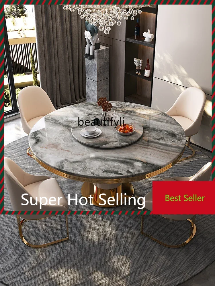 

G1218 G1218 luxury stone round dining table and chairs combination 8 people with turntable modern simple light luxury marble din